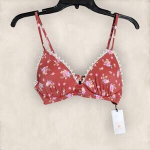 Shade & Shore Floral Red Ripped Crochet Underwire Bikini Top